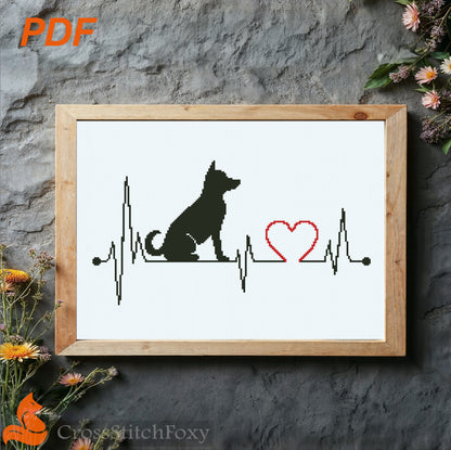 Dog Love Cardiogram cross stitch pattern