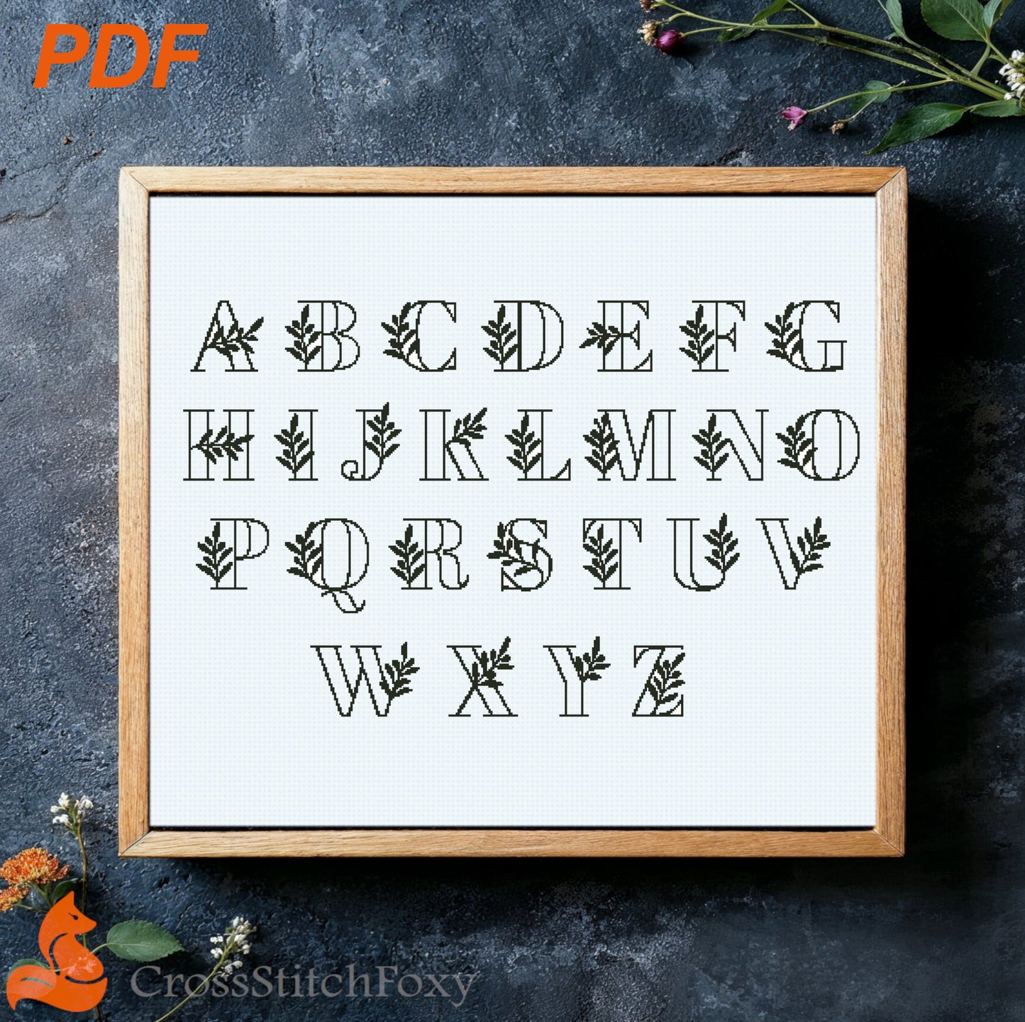 Olive Branch Monogram Alphabet cross stitch pattern