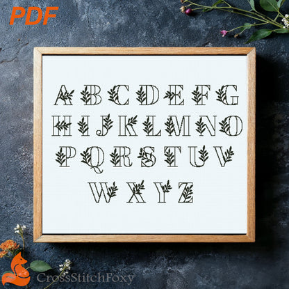 Olive Branch Monogram Alphabet cross stitch pattern