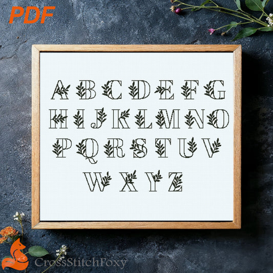 Olive Branch Monogram Alphabet cross stitch pattern