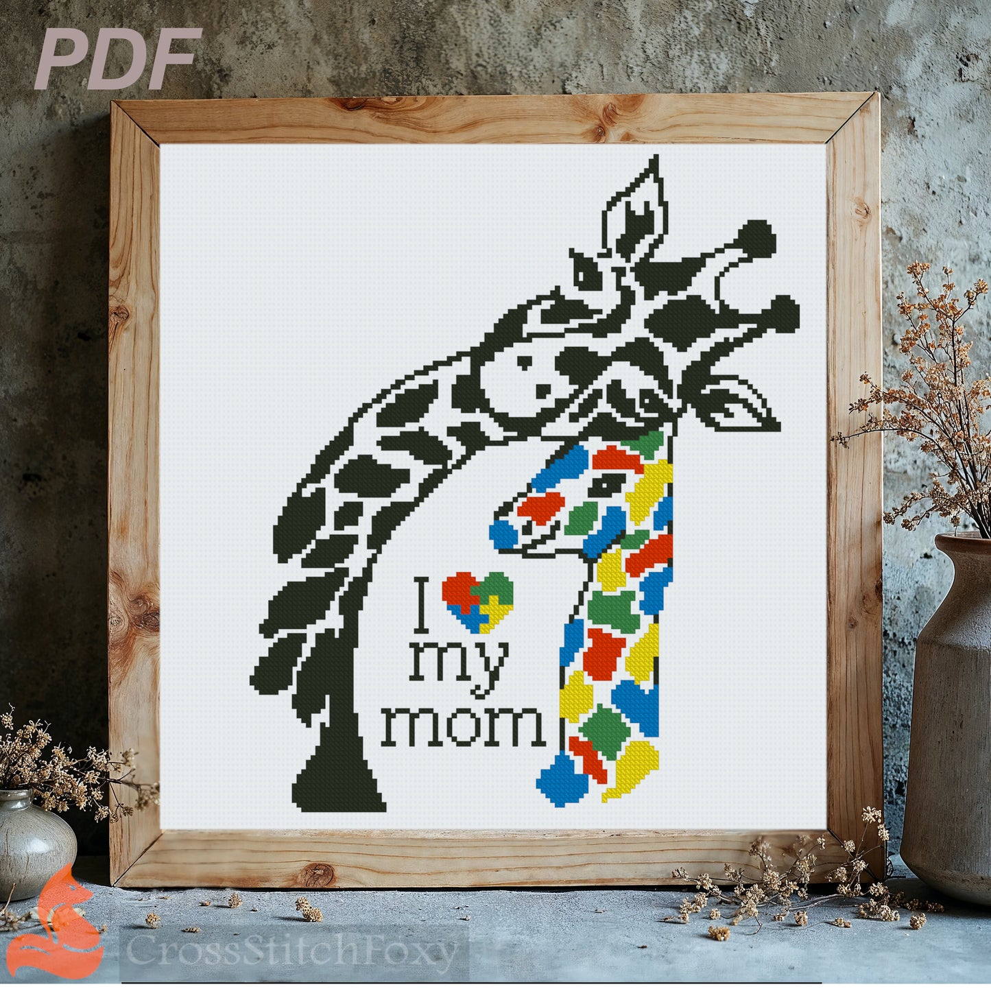 Autism Cross Stitch Pattern I Love My Mom