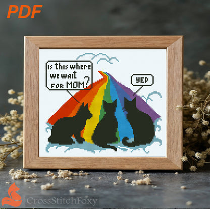 Three Cats Rainbow Bridge cross stitch pattern