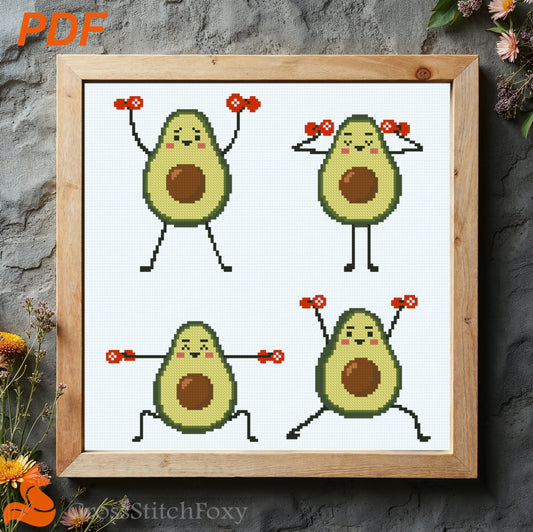 Avocado Gym cross stitch pattern