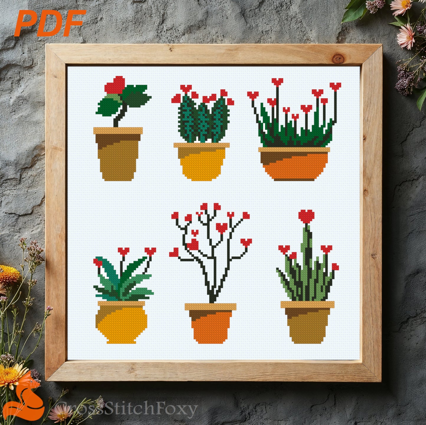 Valentine cactus cross stitch pattern