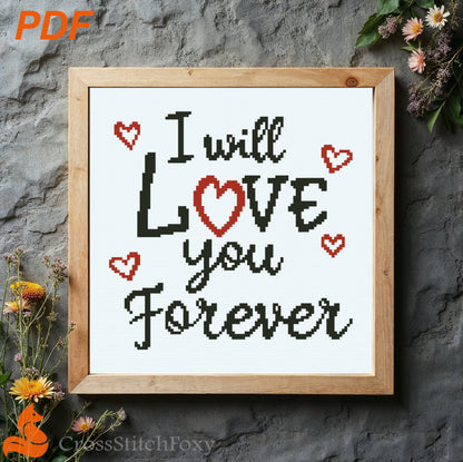 Love you forever cross stitch pattern