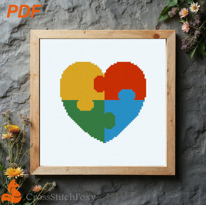 Autism heart cross stitch pattern