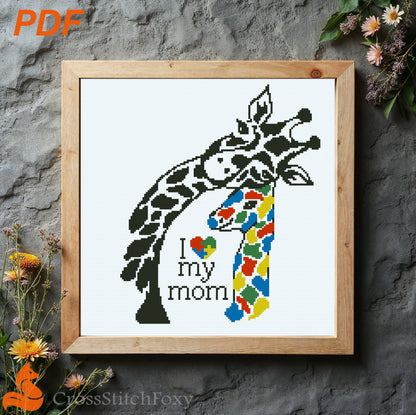Autism Cross Stitch Pattern I Love My Mom