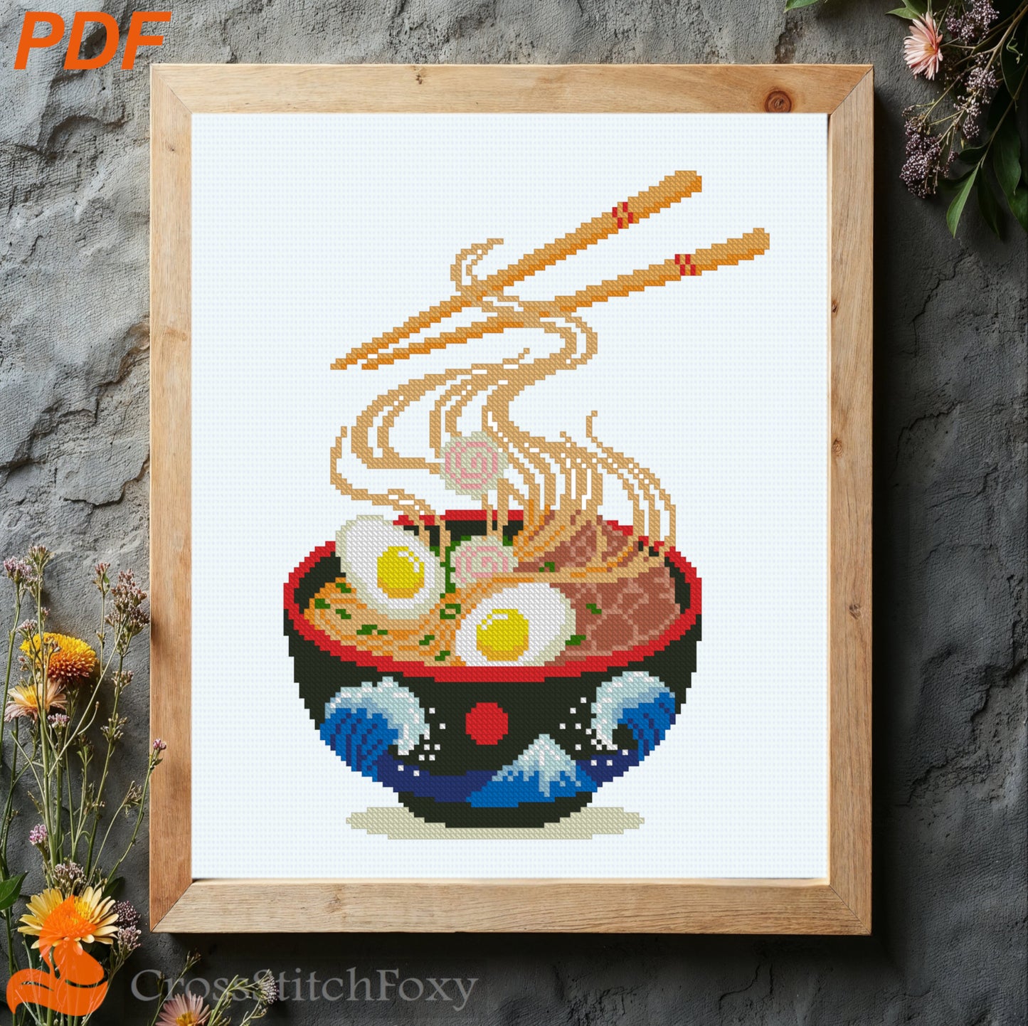 Ramen bowl cross stitch pattern