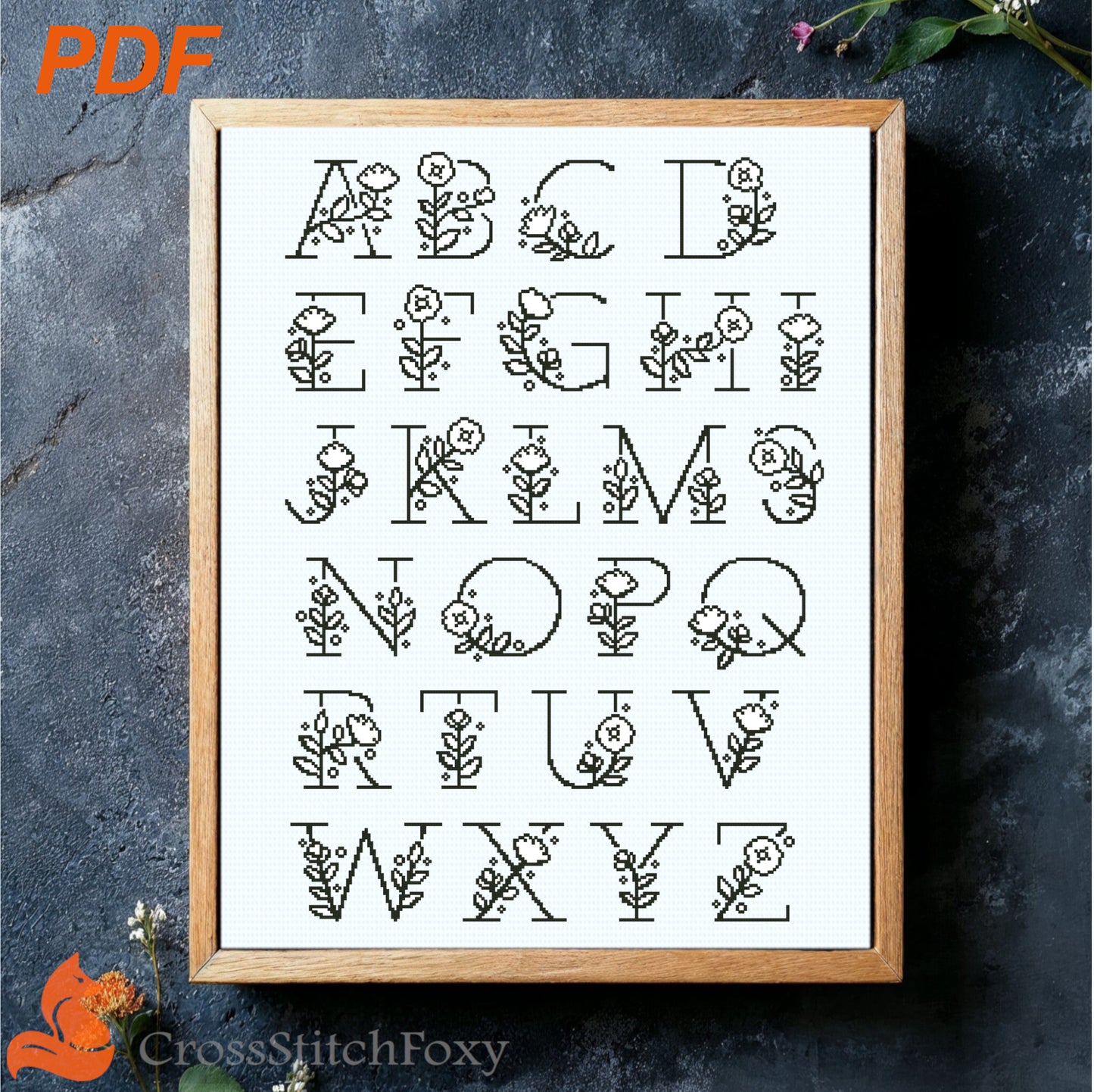 Floral Monogram Alphabet cross stitch pattern