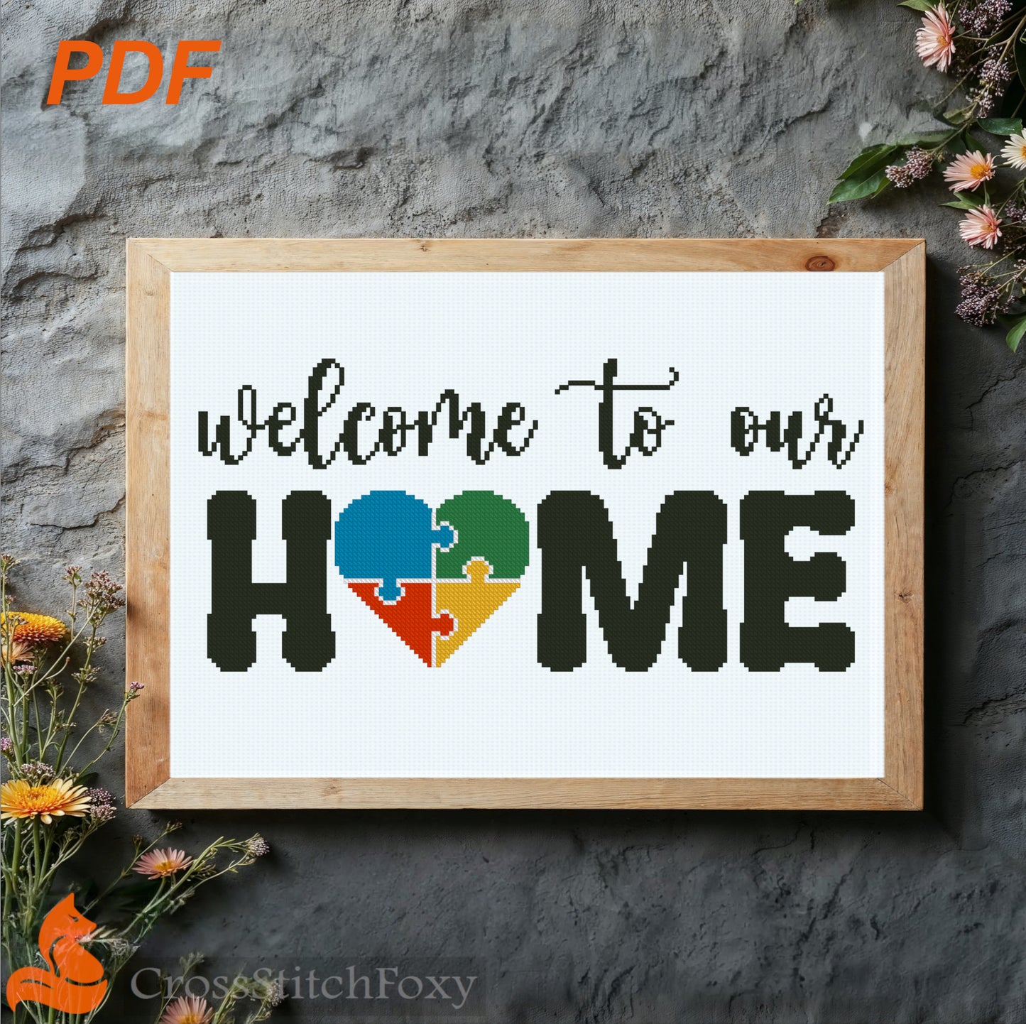 Welcome Sign Autism cross stitch