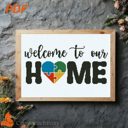 Welcome Sign Autism cross stitch