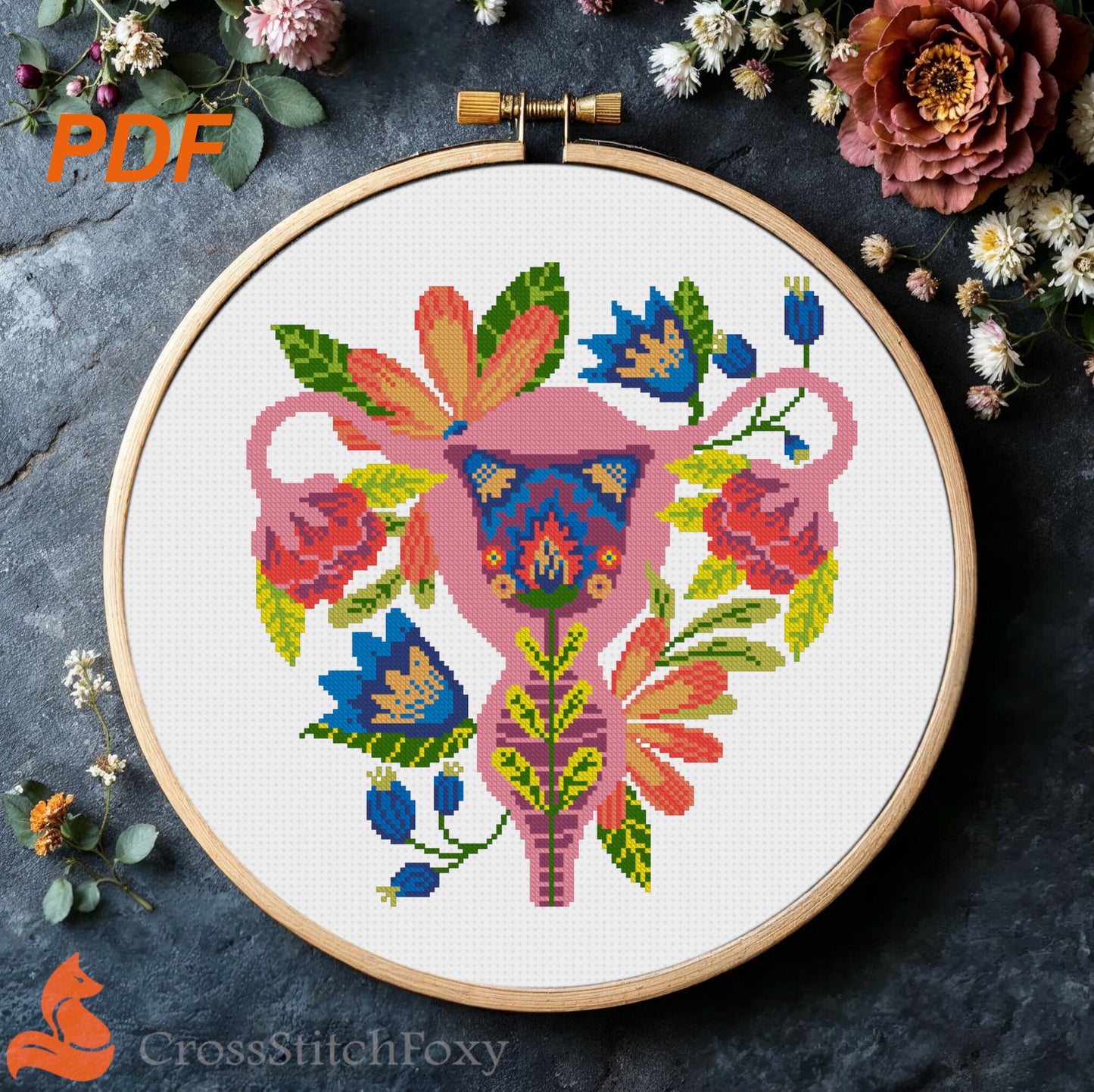 Uterus cross stitch pattern