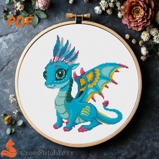 Baby dragon cross stitch pattern