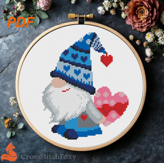 Valentine Gnome cross stitch pattern