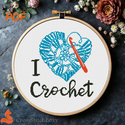 I Love Crochet Heart Quote Cross Stitch Pattern