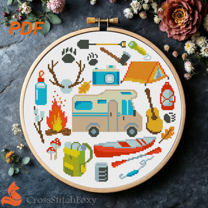 Camping cross stitch pattern PDF