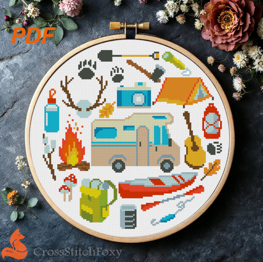 Camping cross stitch pattern PDF