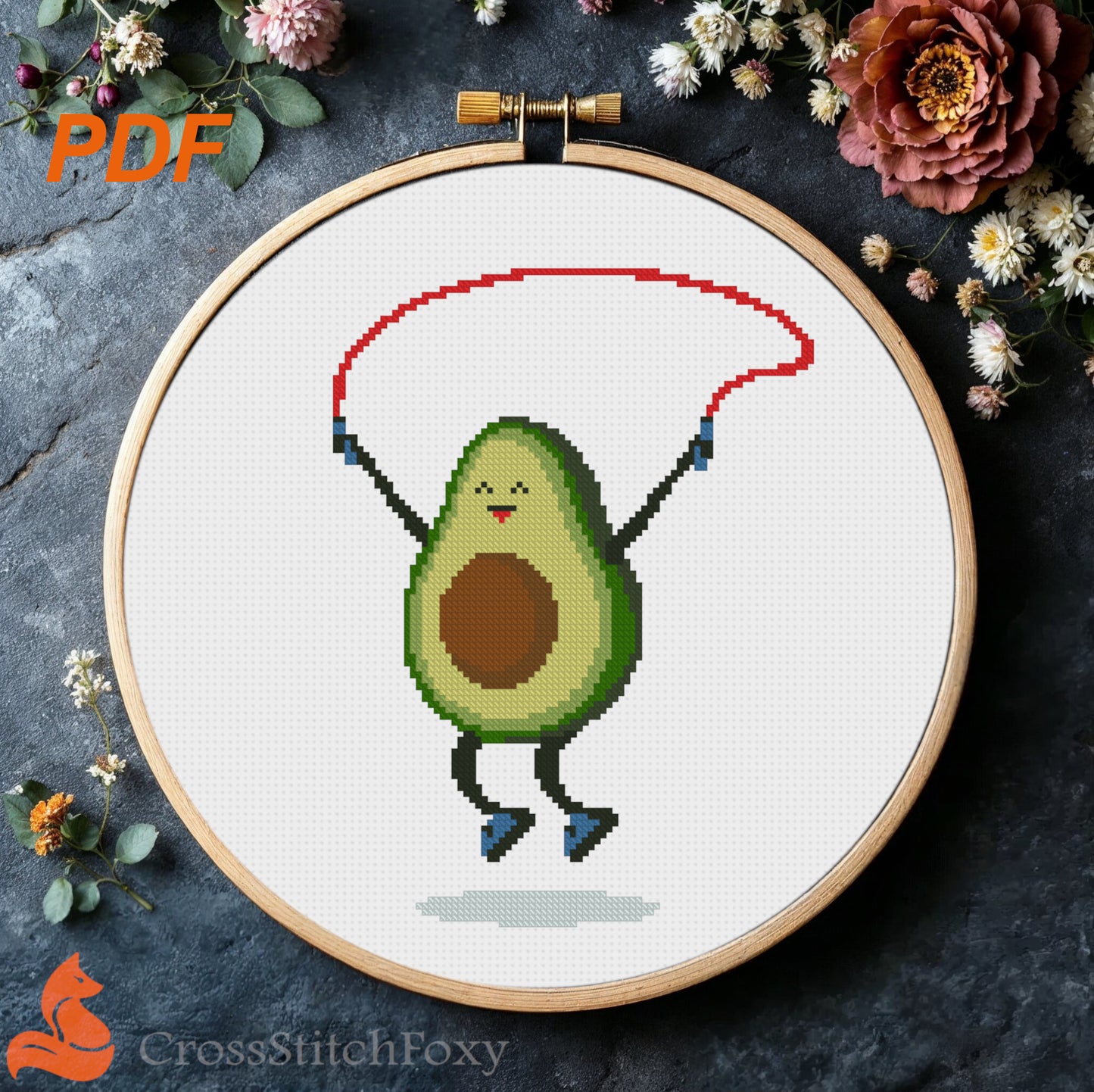 Fitness Avocado cross stitch pattern