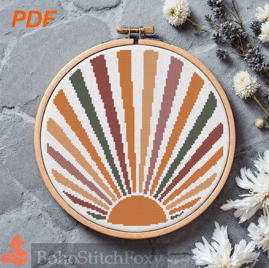 Boho Sun cross stitch pattern