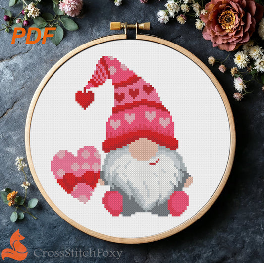 Valentine Gnome cross stitch pattern