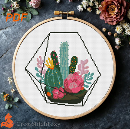 Cactus Terrarium cross stitch pattern