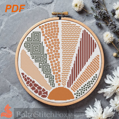 Geometric Boho Sun cross stitch pattern