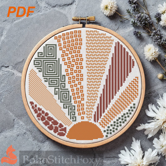 Geometric Boho Sun cross stitch pattern