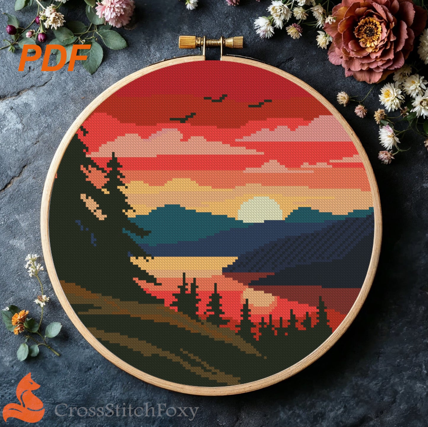 River Landscape Cross Stitch Pattern
