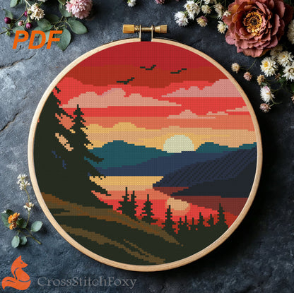 River Landscape Cross Stitch Pattern