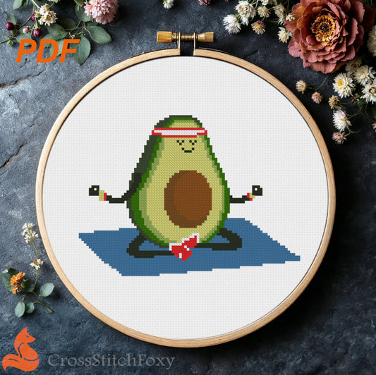 Yoga Fitness Avocado cross stitch pattern