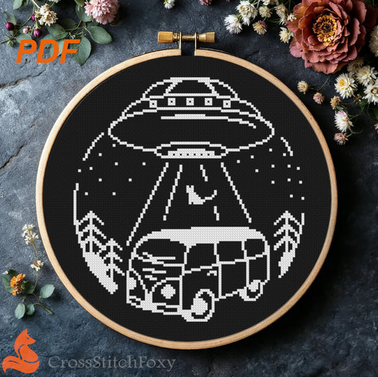 Van life alien abduction cross stitch pattern