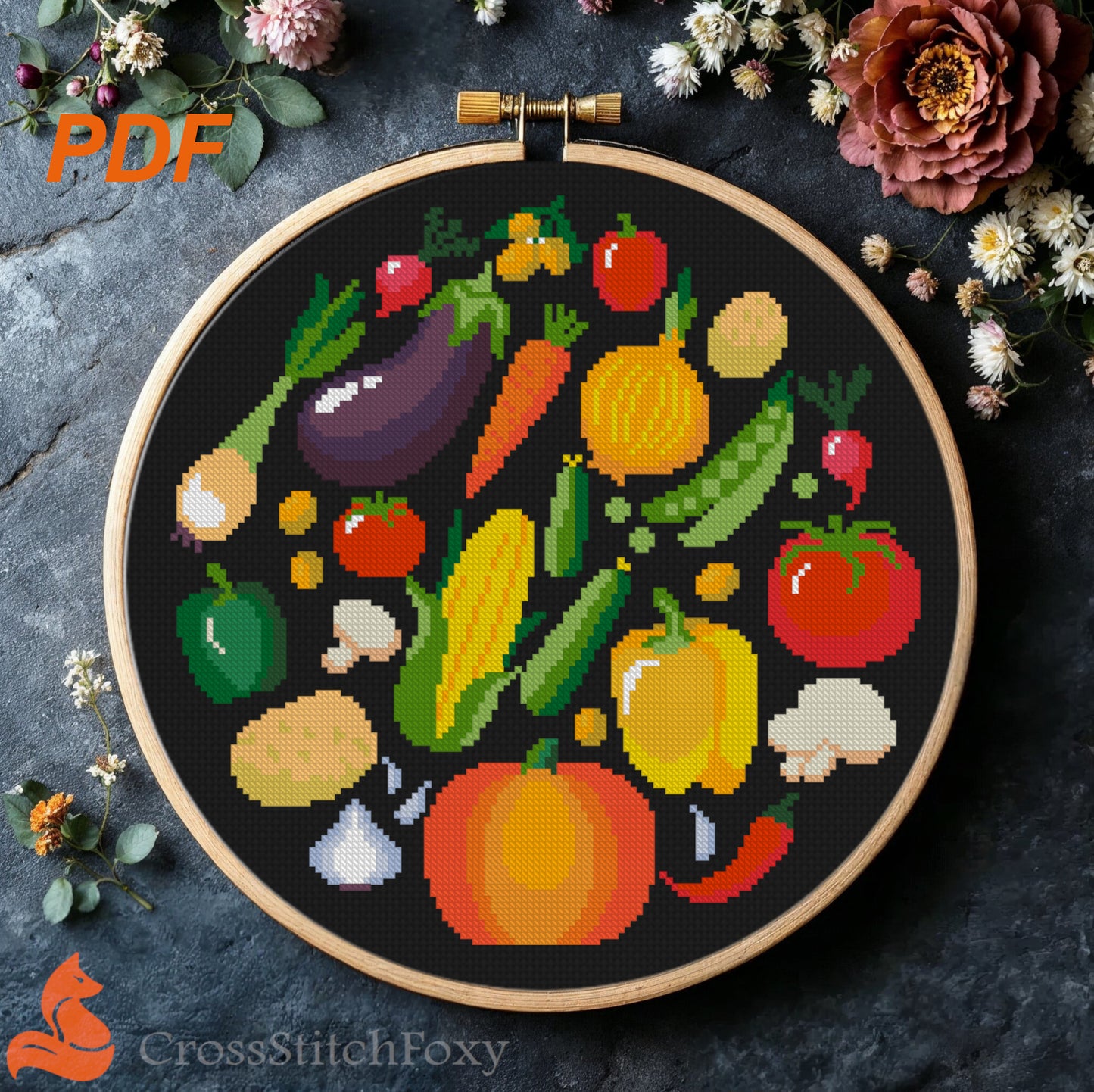 Vegetable food cross stitch pattern