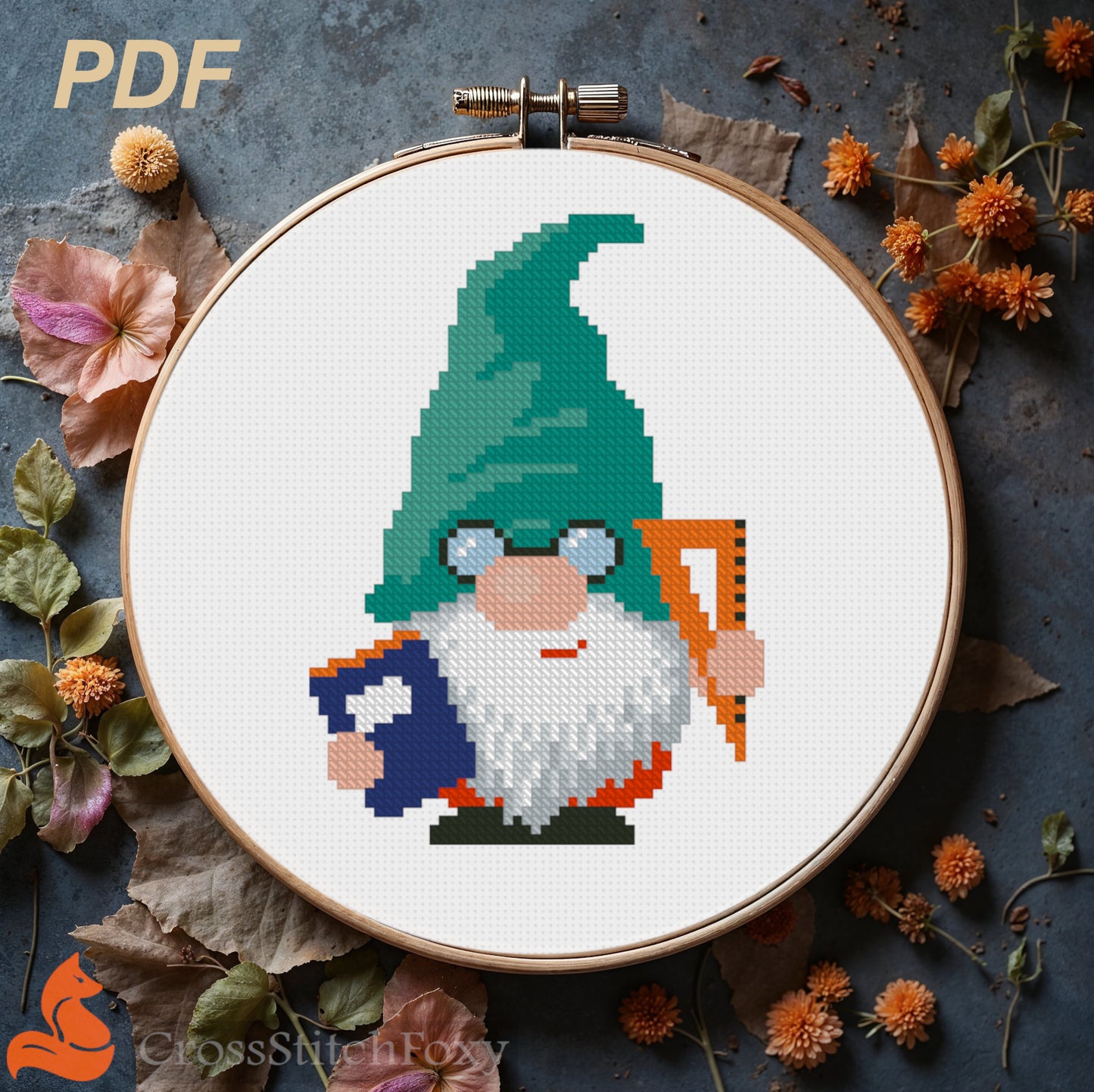 School Gnome Cross Stitch Pattern