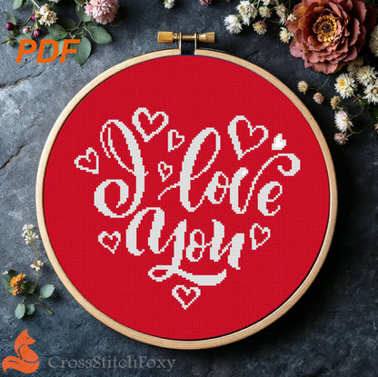 I Love You cross stitch pattern