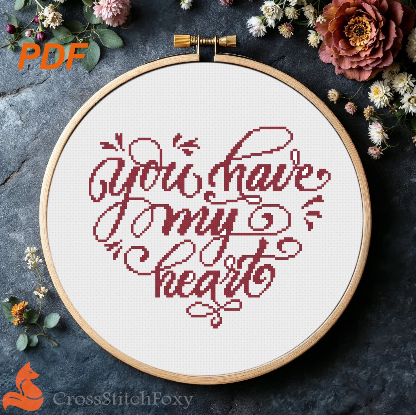 You Have My Heart cross stitch pattern