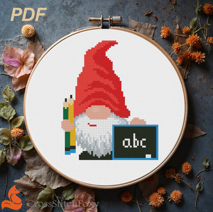 School Gnome Cross Stitch Pattern