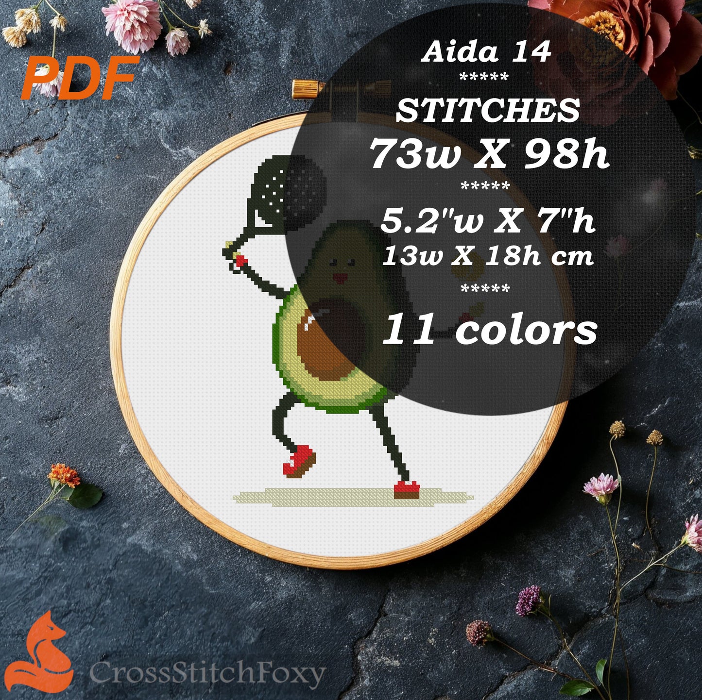 Padel Avocado cross stitch pattern