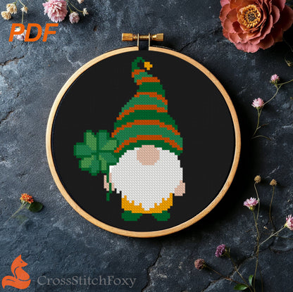 St Patrick Gnome cross stitch pattern