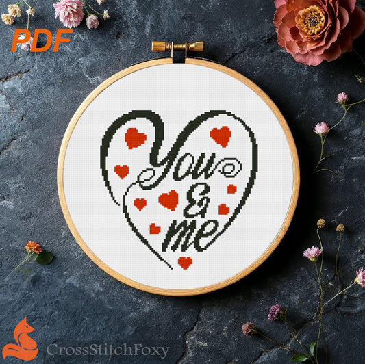 You & Me Heart cross stitch pattern