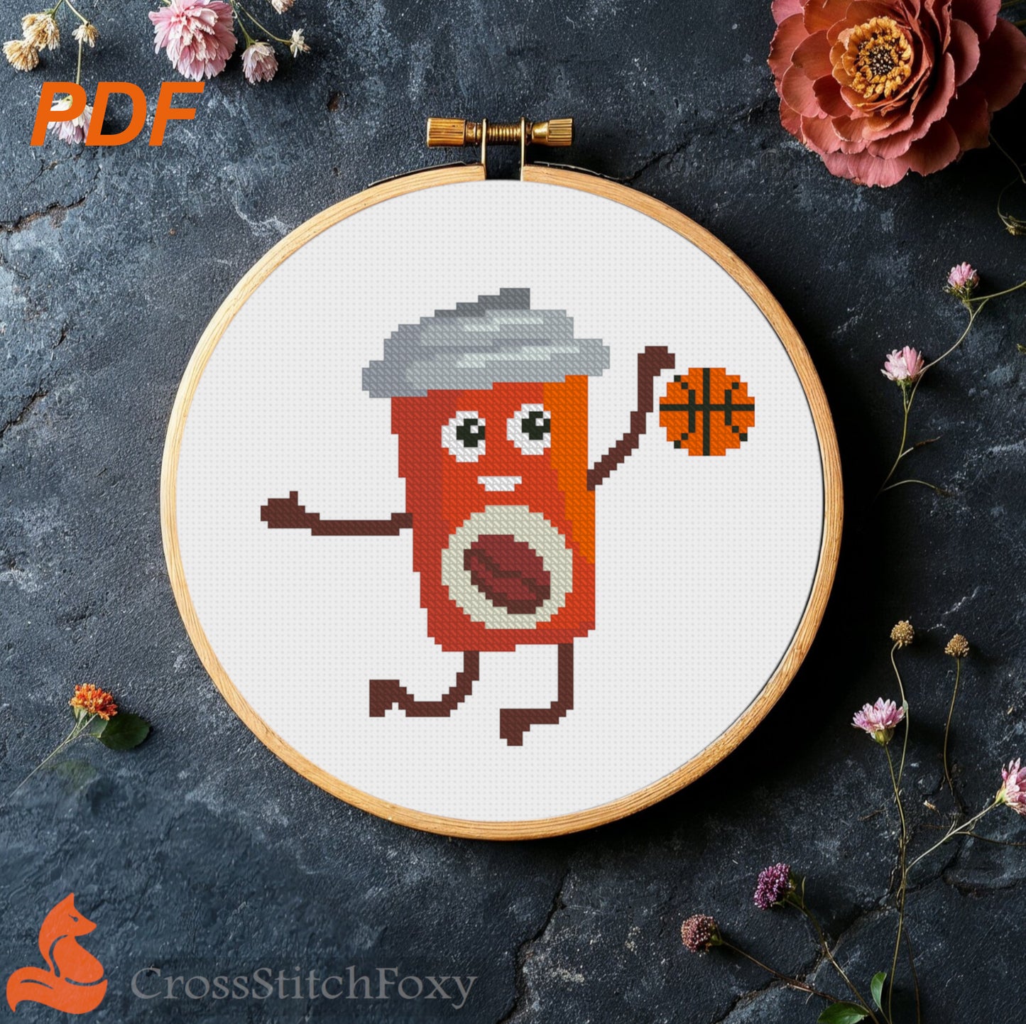 Basketball Coffee Cross Stitch Pattern