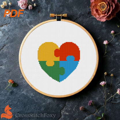 Autism heart cross stitch pattern