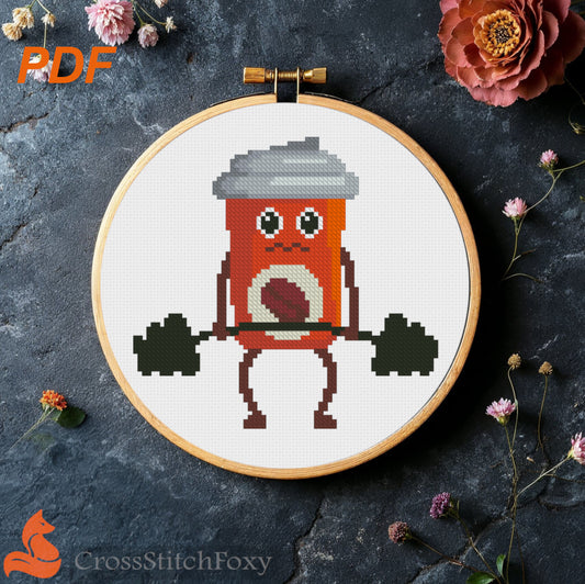 Coffee Squat Gym Cross Stitch Pattern