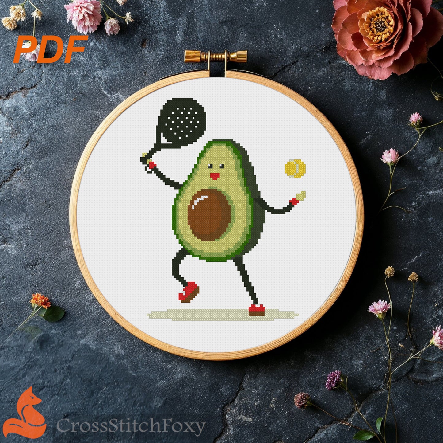 Padel Avocado cross stitch pattern
