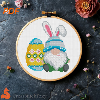 Easter Bunny Gnome cross stitch pattern