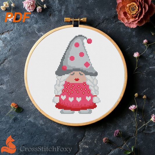Girl Gnome cross stitch pattern
