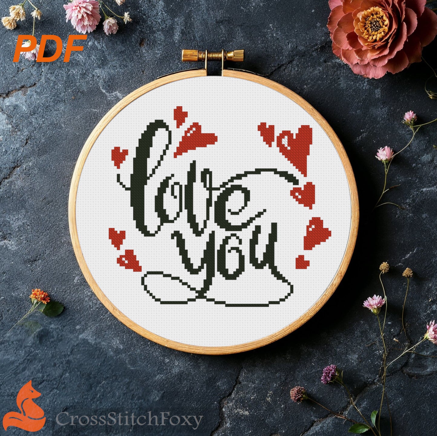 Love You Hearts cross stitch pattern