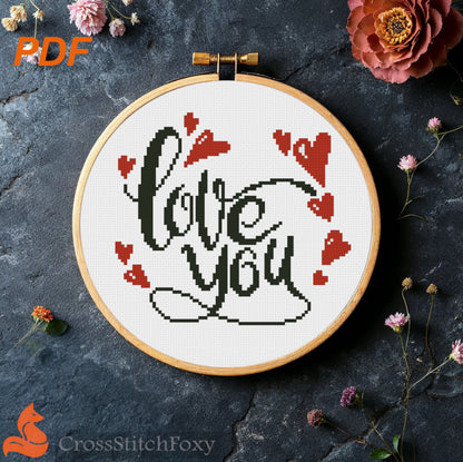 Love You Hearts cross stitch pattern
