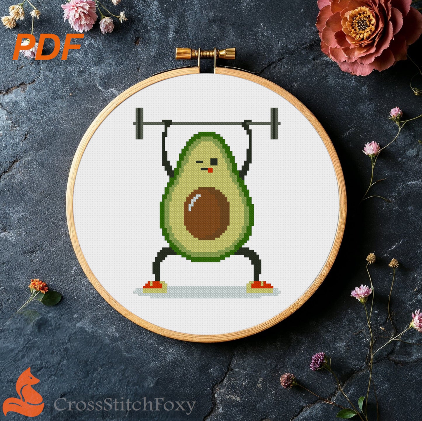 Avocado Gym cross stitch pattern