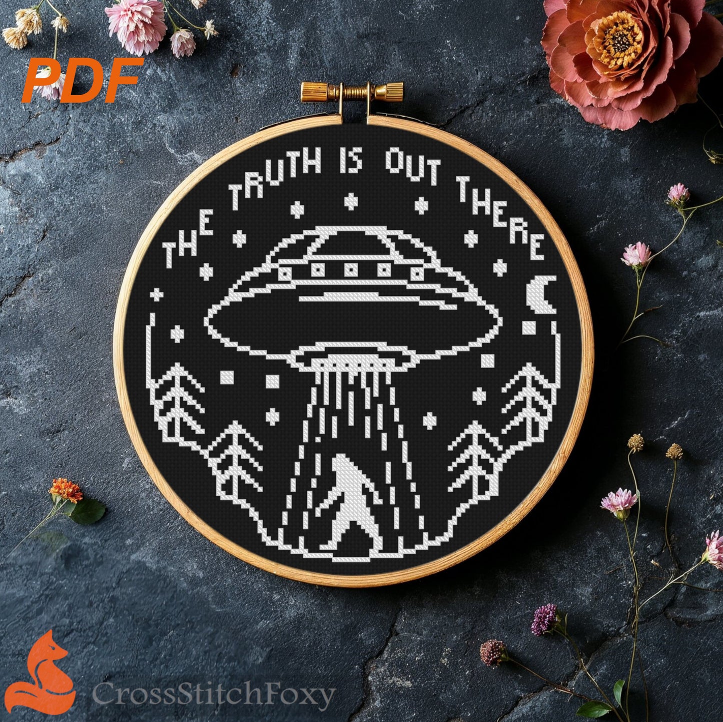 The Truth Is Out There Bigfoot cross stitch pattern