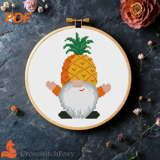 Pineapple gnome cross stitch pattern